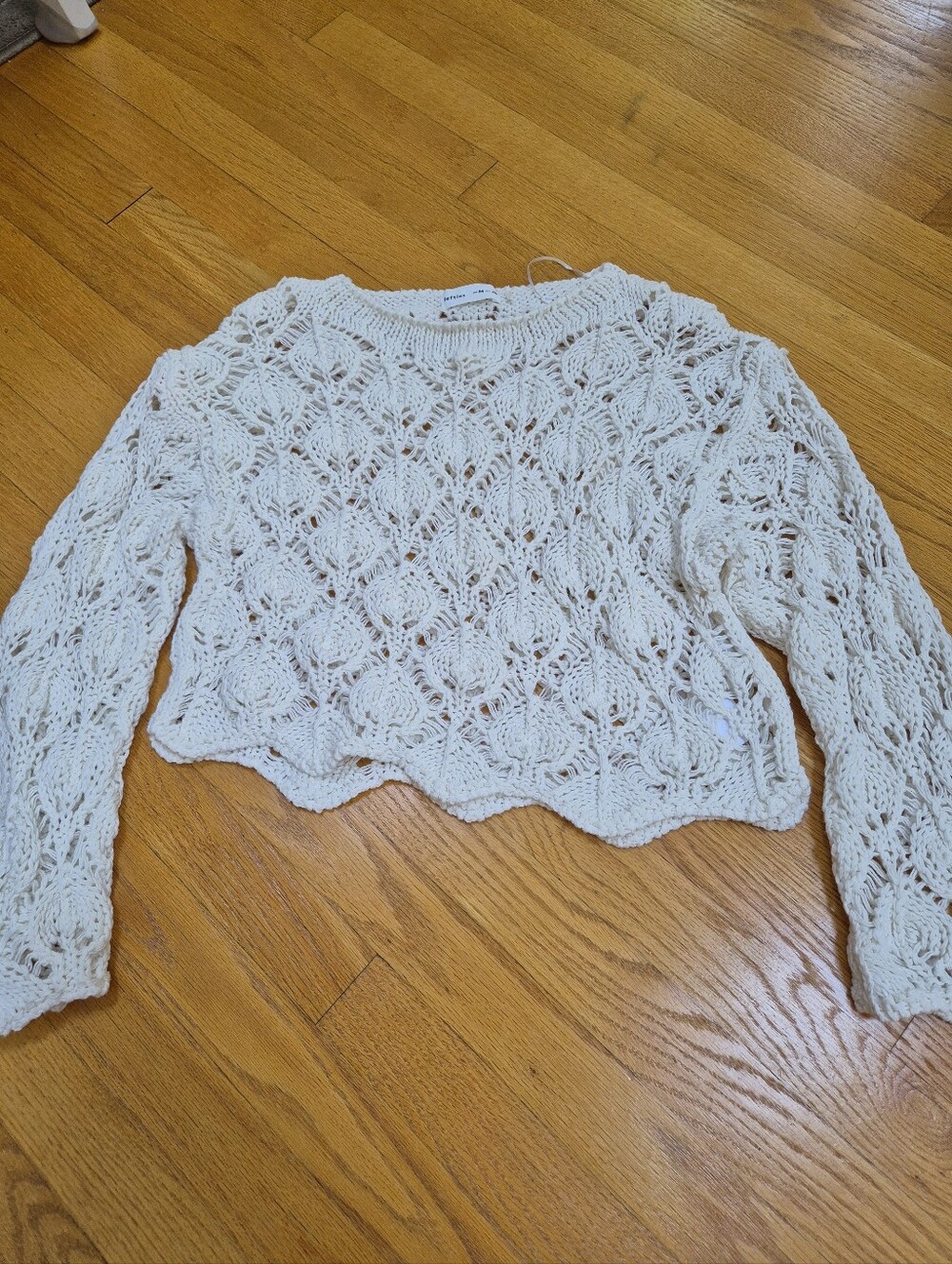 Lefties White Open-Knit Cropped Crochet Sweater - Size M